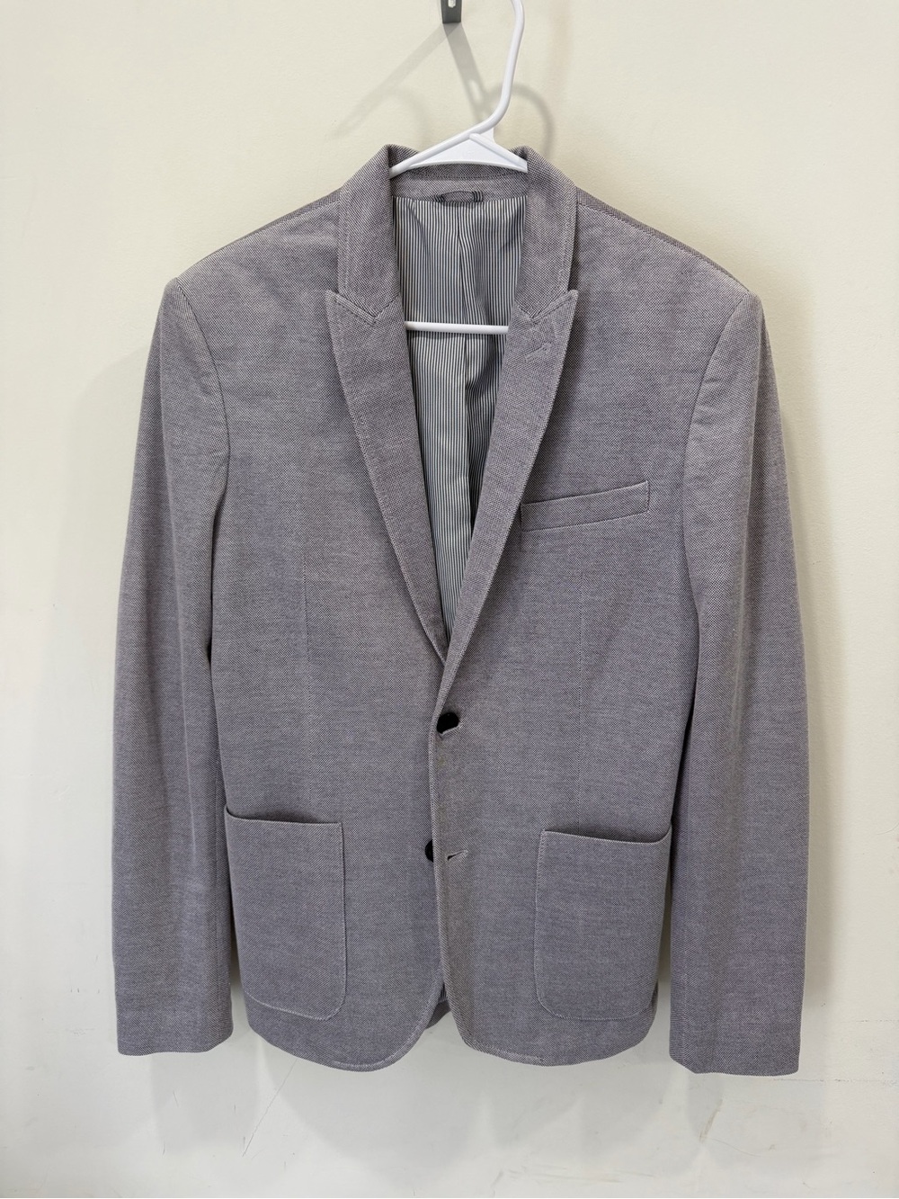 Zara Men's Light Purple gray Knit Blazer - Soft Textured Single-Breast